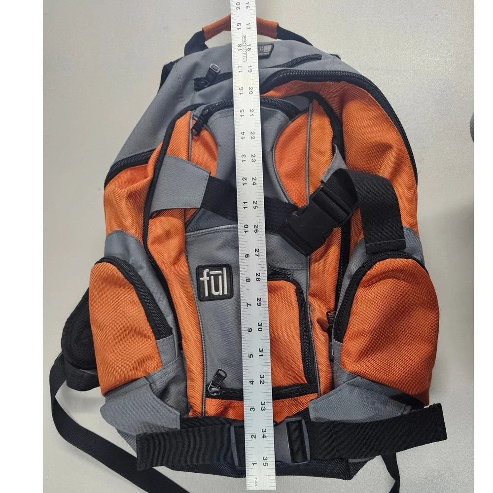 Ful Backpack Orange Grey Multi Pocket Padded Tech Bag Gorpcore Rugged Canvas